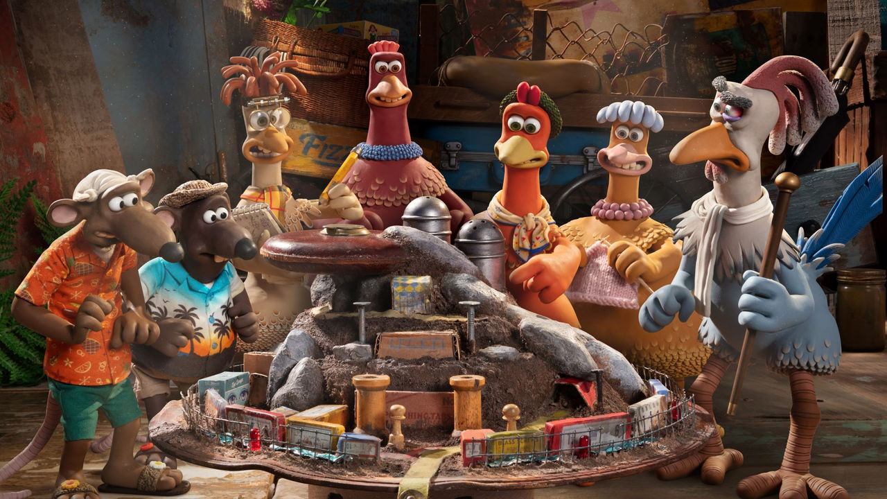 A group of farm animals from the animated movie 'Chicken Run'